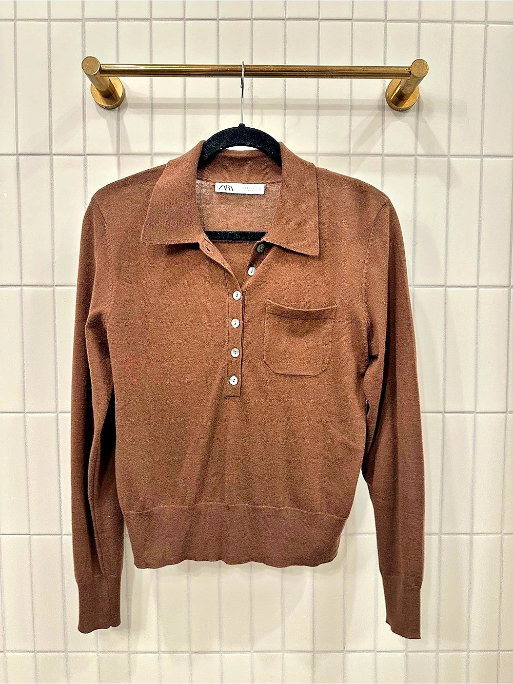 Zara Brown Collared Knit Sweater